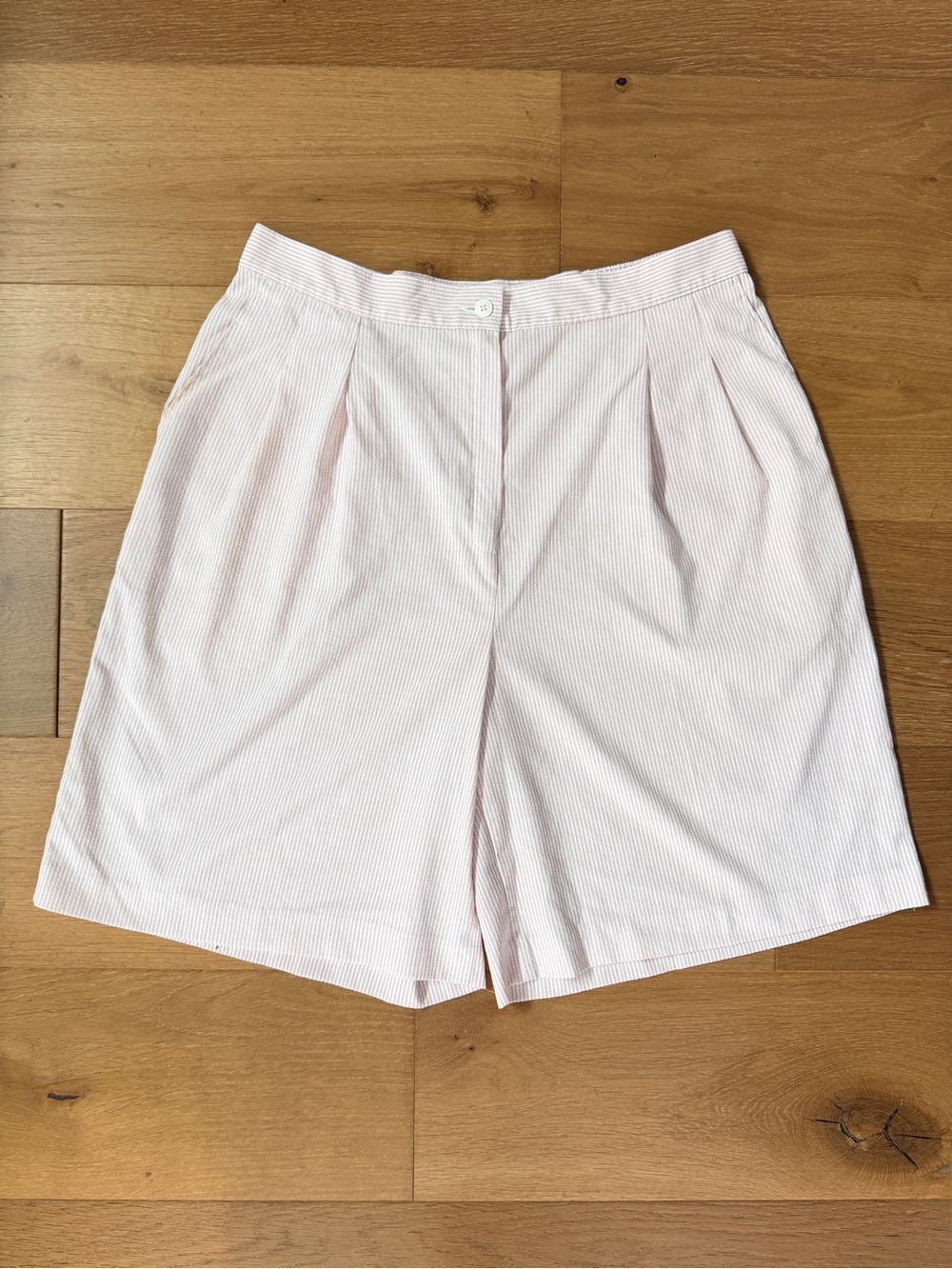 VTG Allison Daley Grannycore High Rise Pleated Shorts Seersucker  Pink White EUC